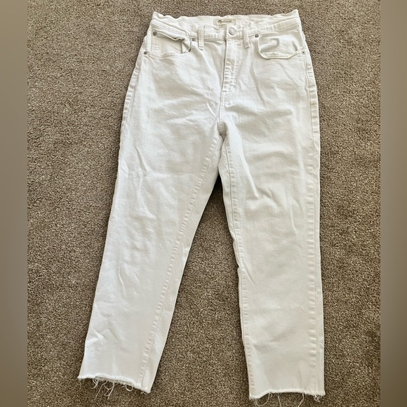 Madewell Denim - Madewell‎ White High Rise Slim Crop Boyfriend Raw Hem Jeans Size 29